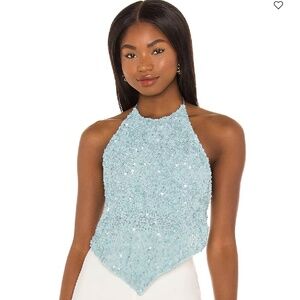 Alice + Olivia Frenchie Sequin Halter Handkerchief Top, Size S, EUC